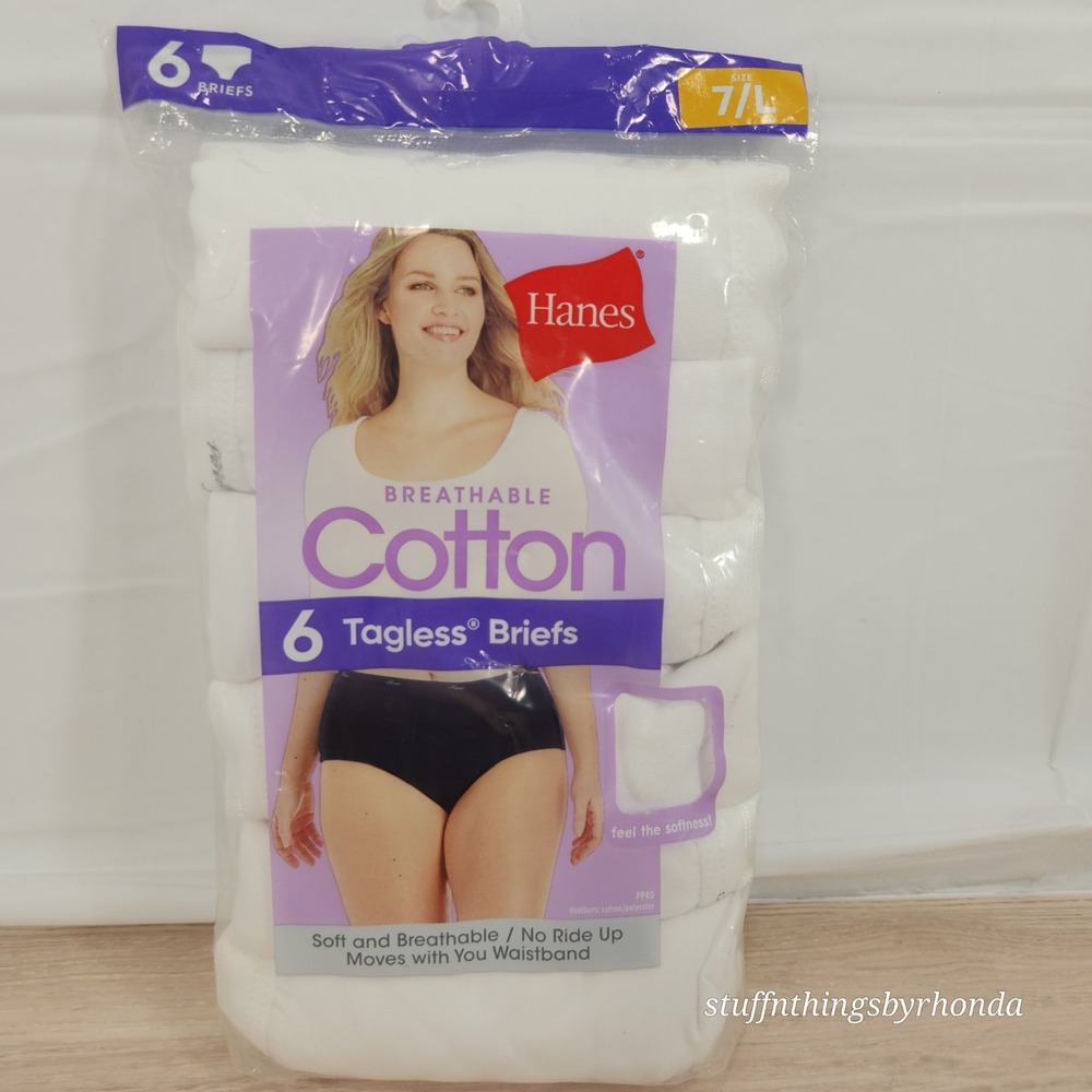 NWT/NIP Hanes Women's Pack of 6 White Cotton Tagless Brief Panties Size 7/Large